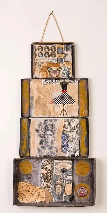 " דמות האשה " | קולאג' קרטון ( הוצג בתערוכת יום האישה באגודת הציירים והפסלים חיפה בית שגאל. ) 73/37