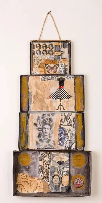 " דמות האשה " | קולאג' קרטון ( הוצג בתערוכת יום האישה באגודת הציירים והפסלים חיפה בית שגאל. ) 73/37