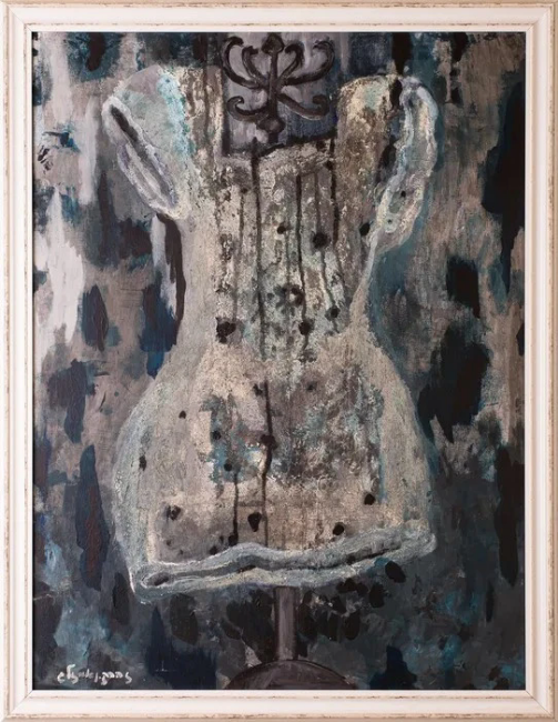 " שמלה כחולה " | טכניקה מעורבת, ממוסגר. (הוצג במוזיאון "BELLINI" בפירנצה, איטליה .) 66/86