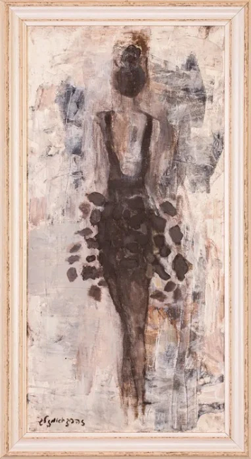 "אישה פרפר" אקריליק 67/36 ממוסגר